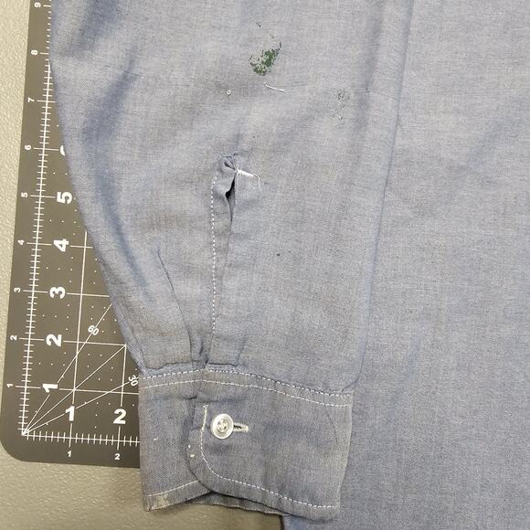 Vintage Roebucks Chambray Shirt XL Blue Lightweight Grunge Sears 60s 70s Work - Picture 6 of 13